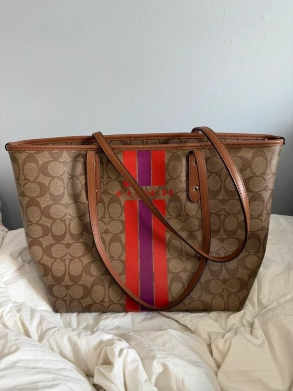 Striped Monogram City Tote